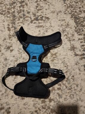 Adjustable Blue & Black Dog Harness with Front and Back D-Rings- Size Medium